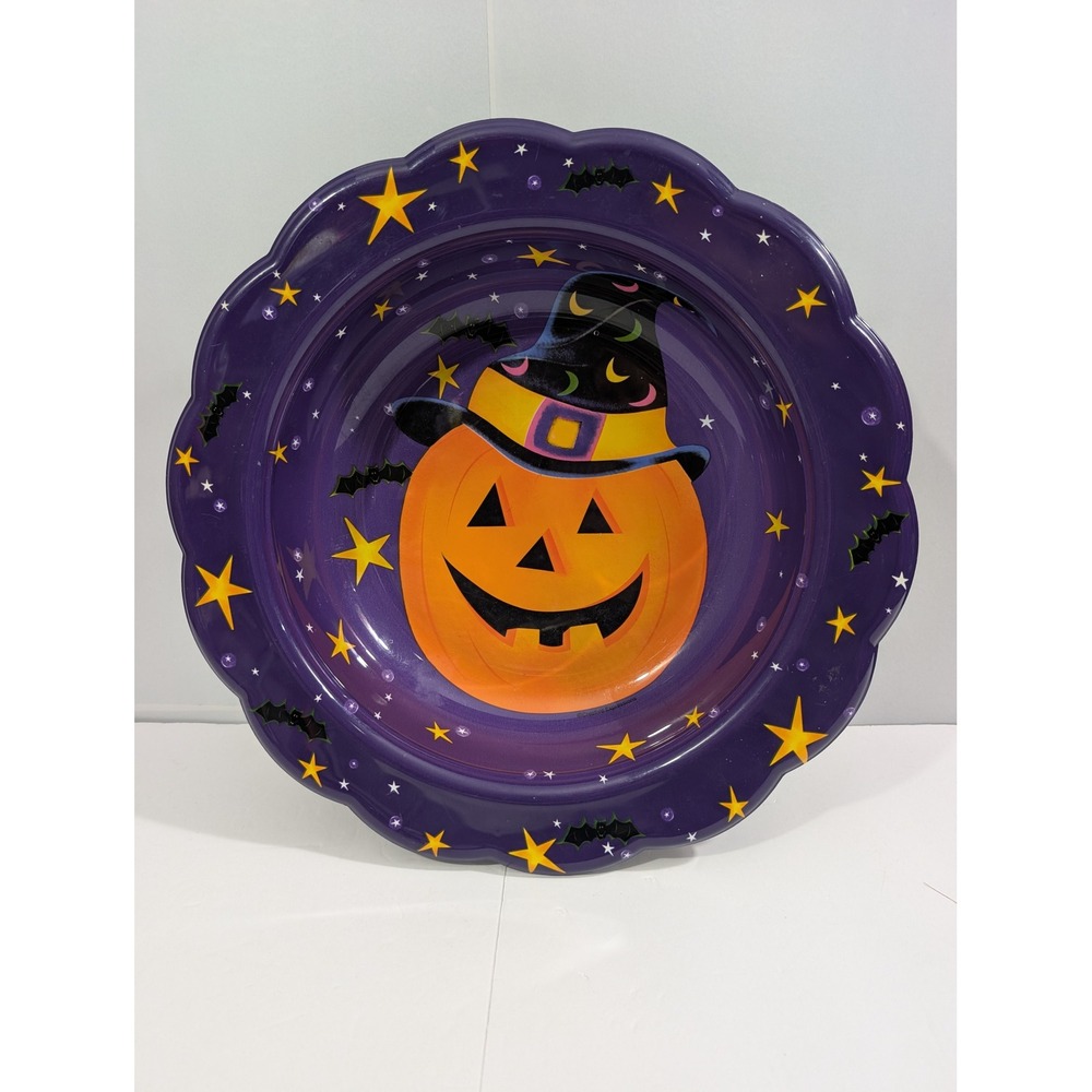 Vintage 90s Halloween Pumpkin Witch Hat Scalloped Plastic Candy Bowl Whimsygoth